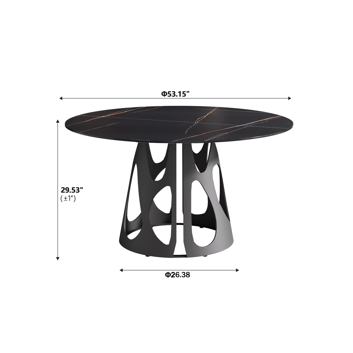Marbella Sintered Stone Dining Table | 53" Matte Black Round With Metal Base