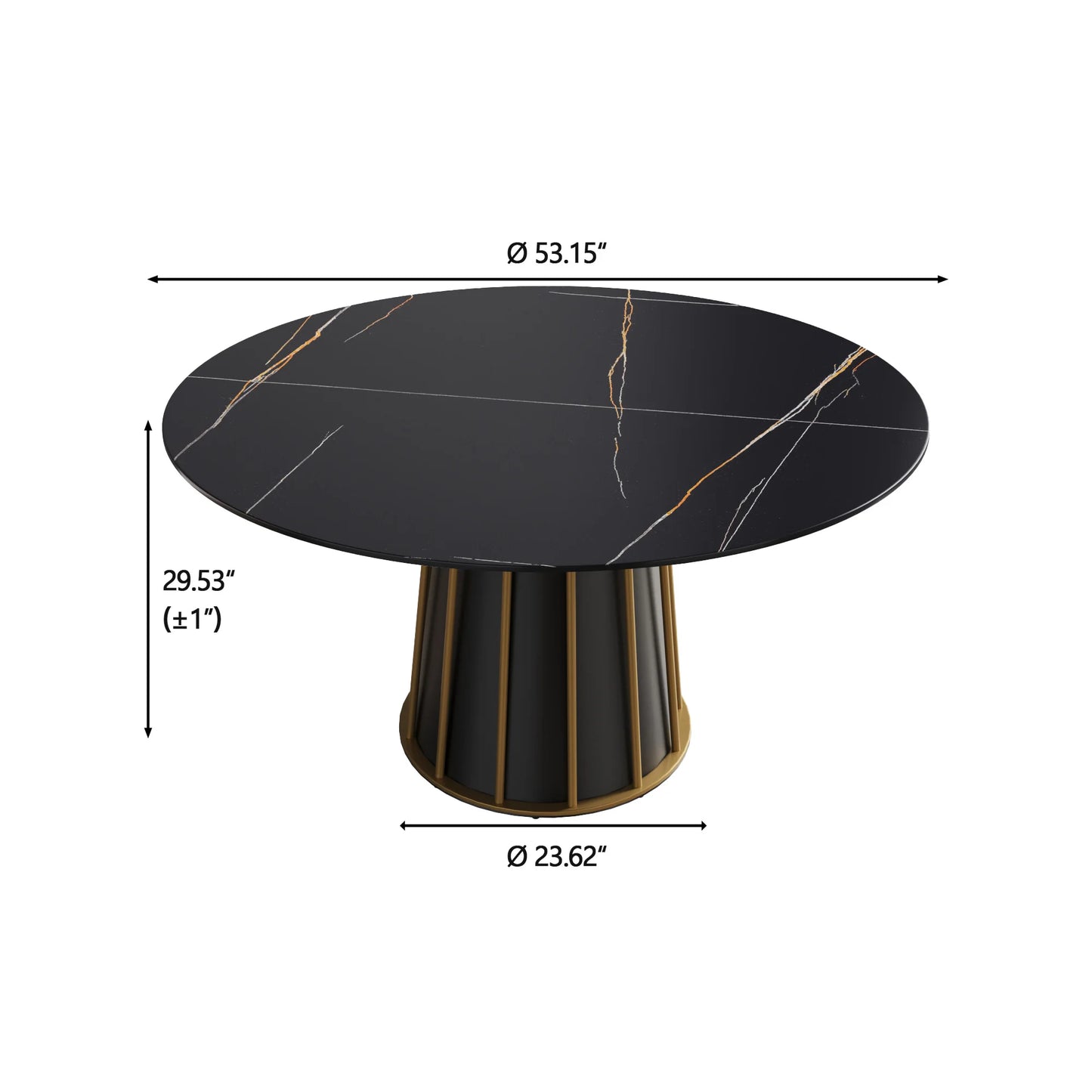 Marbella Sintered Stone Dining Table | 53" Matte Black Round With Metal Base