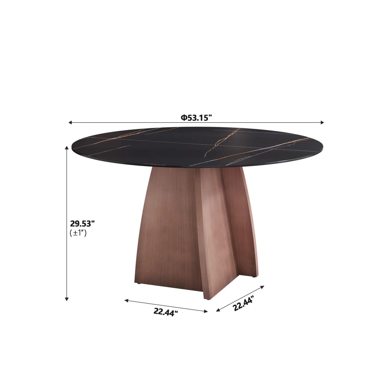 Mesa de comedor Marbella de piedra sinterizada | Redonda de 135 cm (53") en negro mate con base metálica