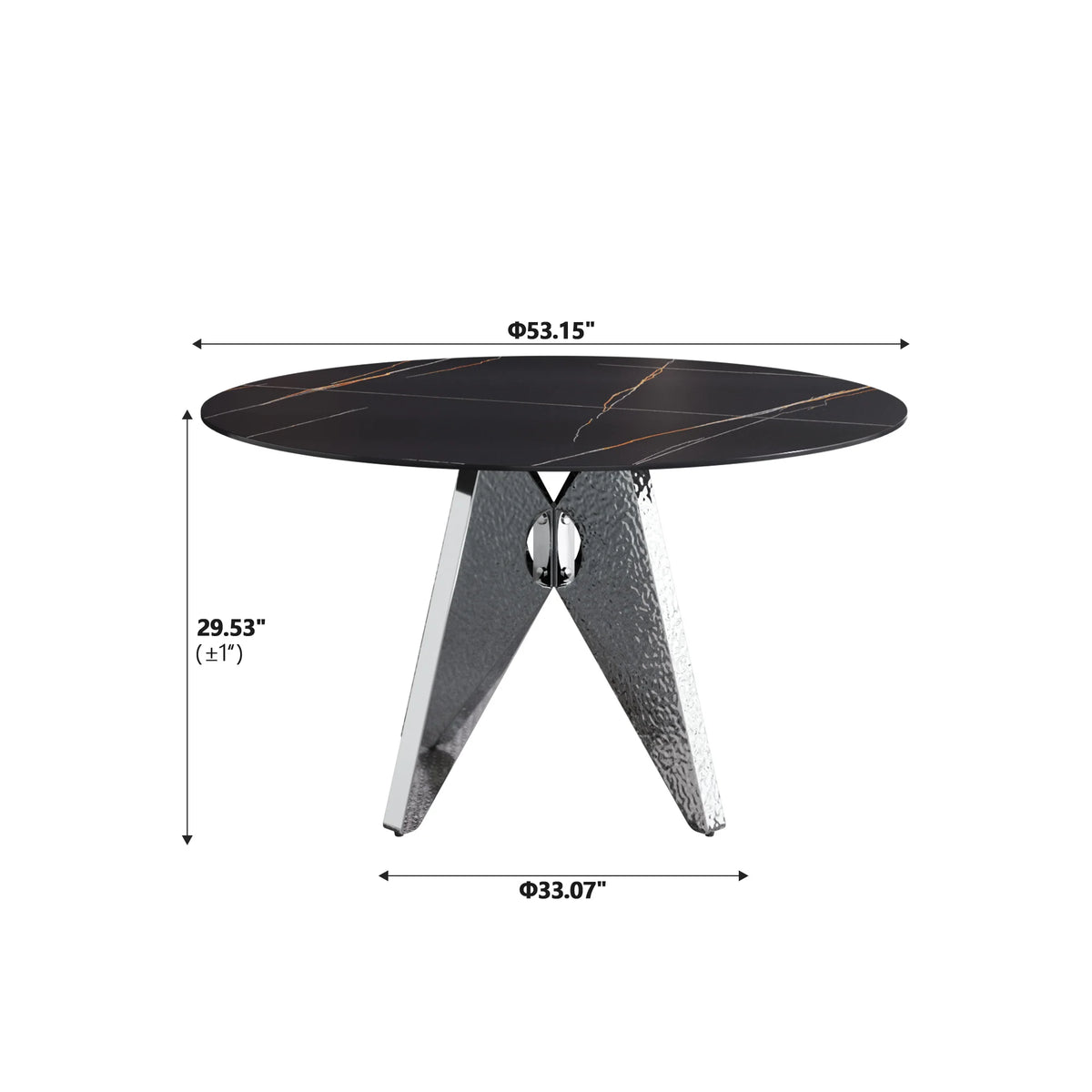 Marbella Sintered Stone Dining Table | 53" Matte Black Round With Metal Base
