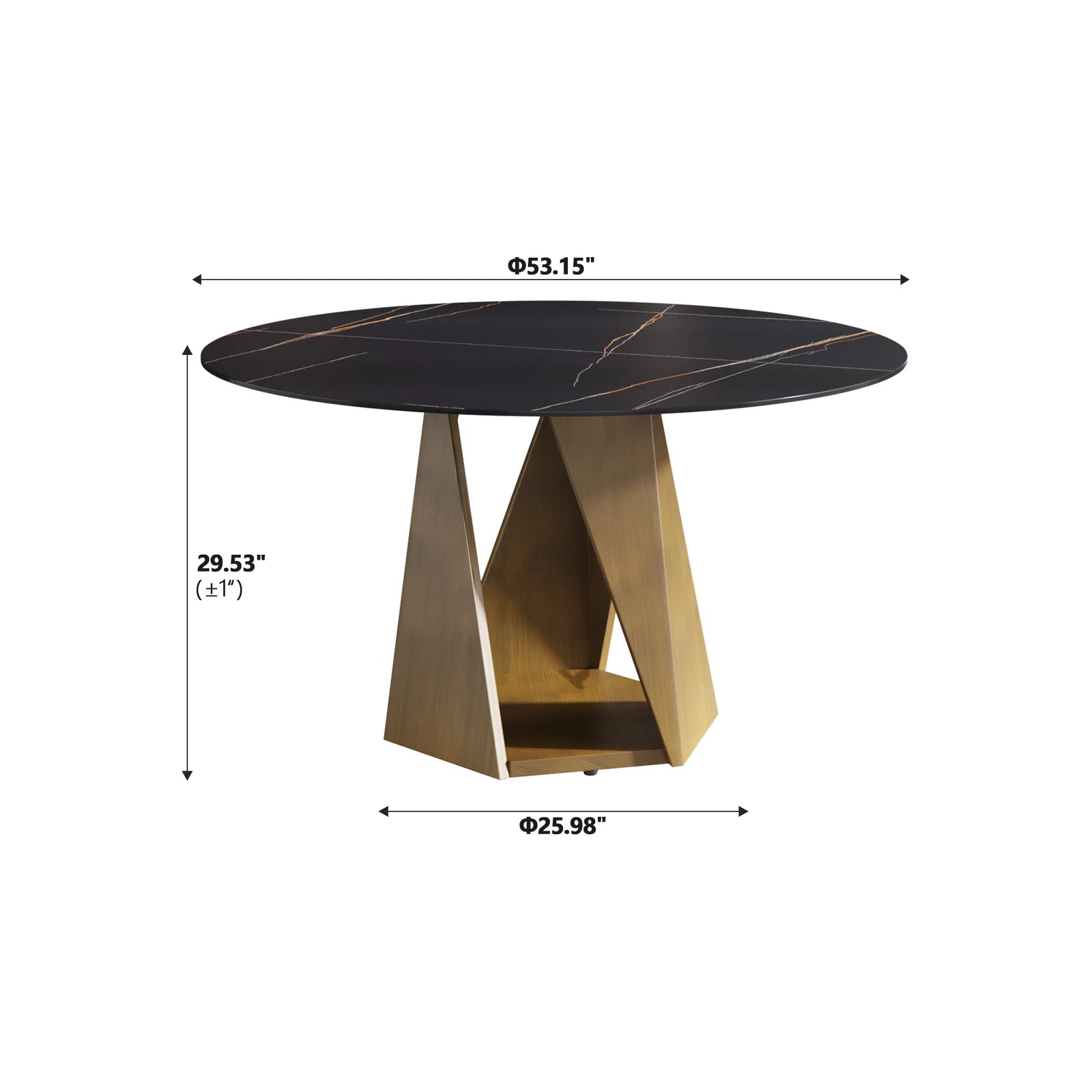 Mesa de comedor Marbella de piedra sinterizada | Redonda de 135 cm (53") en negro mate con base metálica
