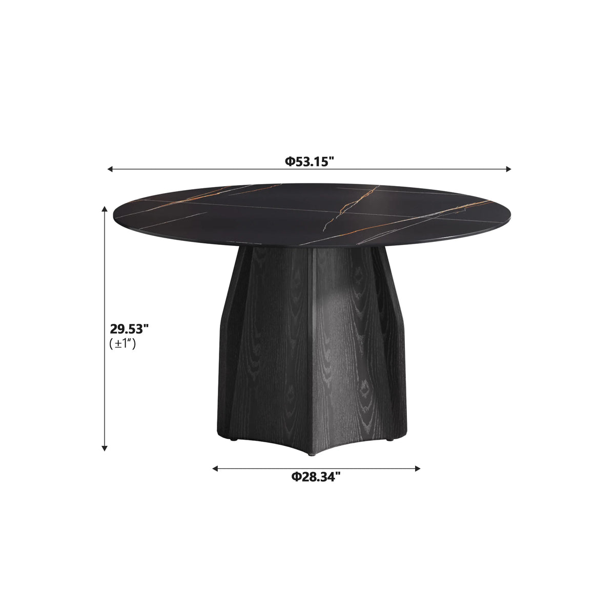 Marbella Sintered Stone Dining Table | 53" Matte Black Round With Metal Base