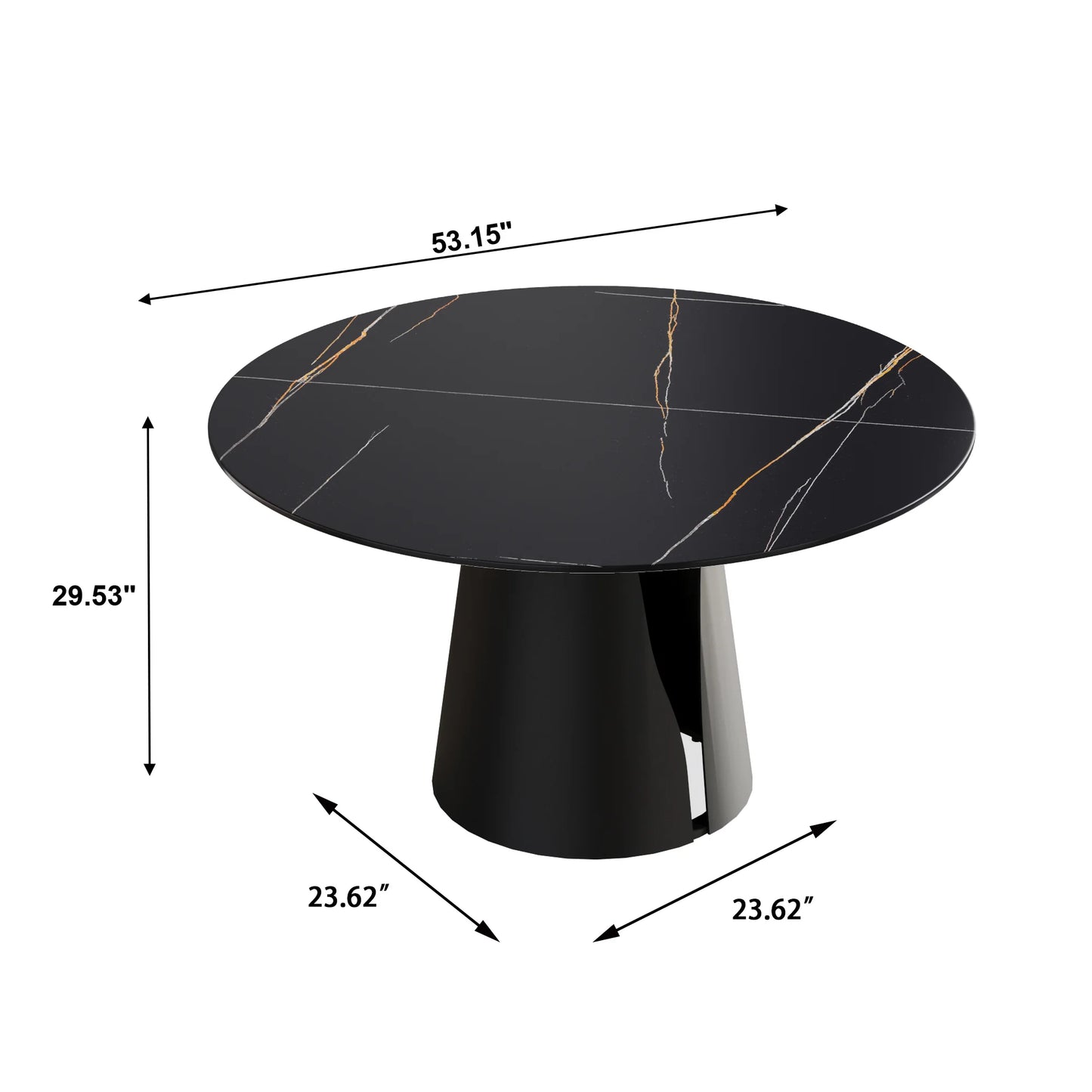 Marbella Sintered Stone Dining Table | 53" Matte Black Round With Metal Base