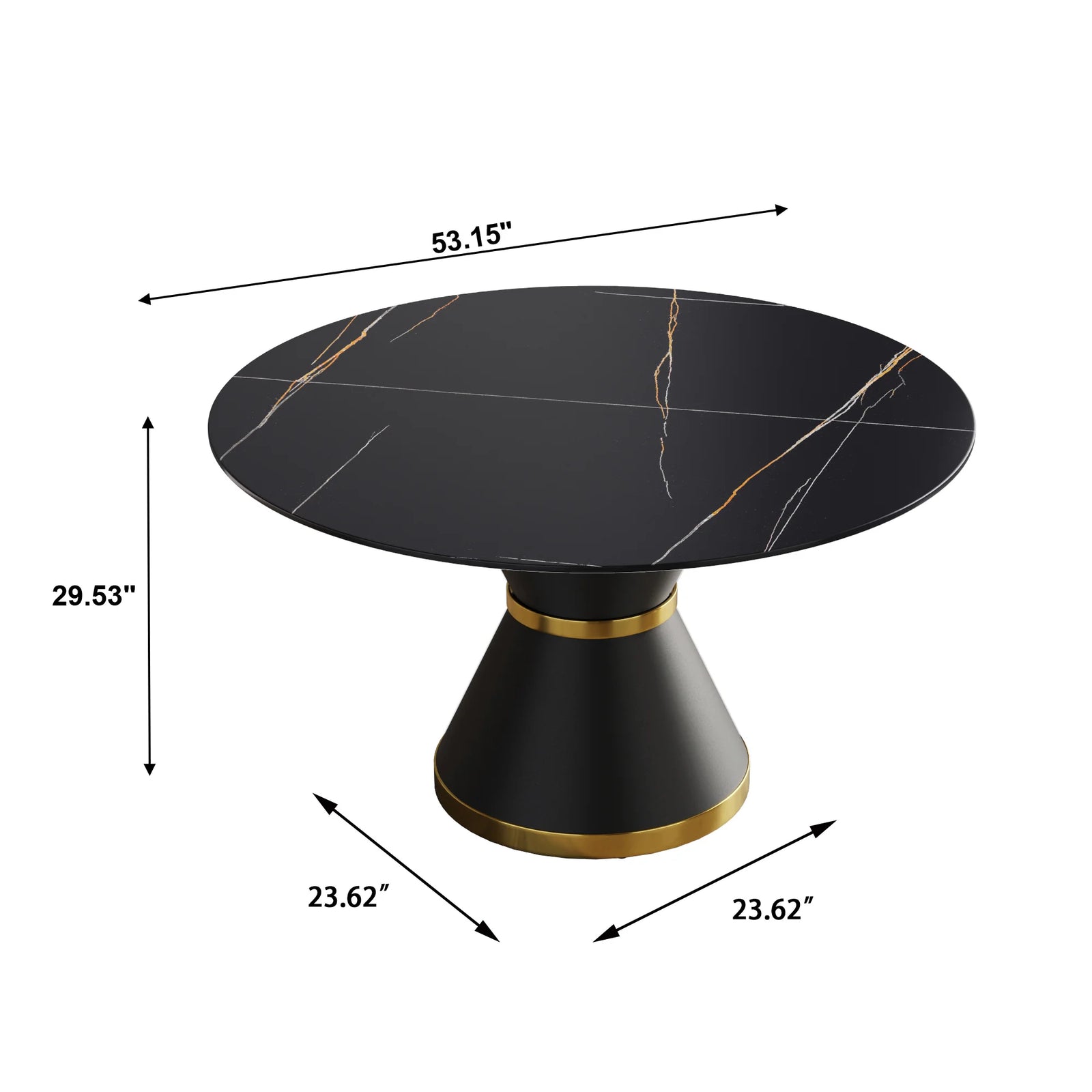 Marbella Sintered Stone Dining Table | 53" Matte Black Round With Metal Base