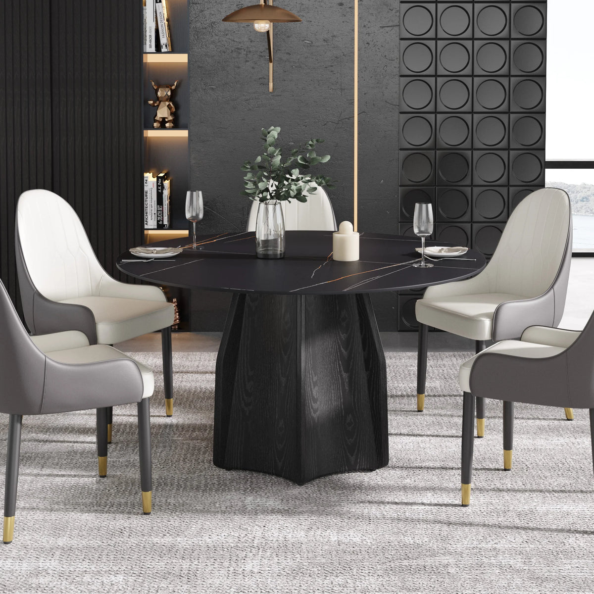 Marbella Sintered Stone Dining Table | 53" Matte Black Round With Metal Base