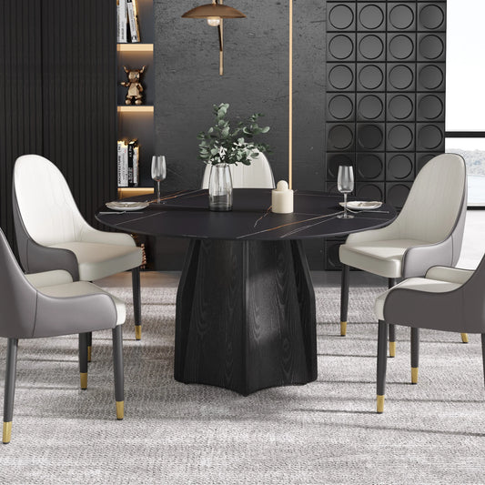 Marbella Sintered Stone Dining Table | 53" Matte Black Round With Metal Base