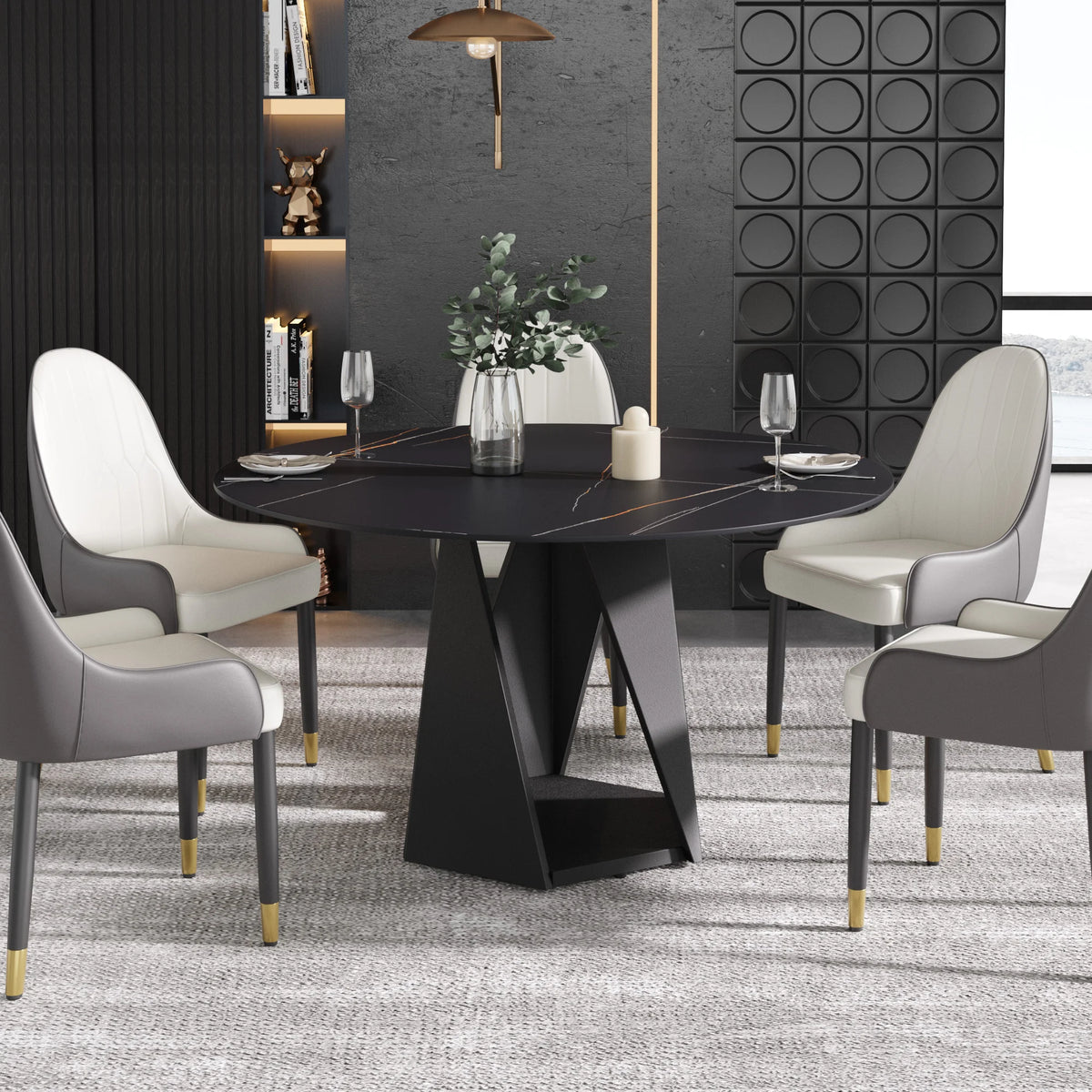 Marbella Sintered Stone Dining Table | 53" Matte Black Round With Metal Base
