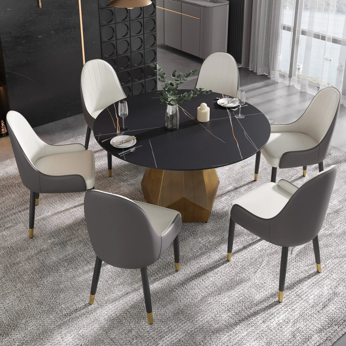 Marbella Sintered Stone Dining Table | 53" Matte Black Round With Metal Base