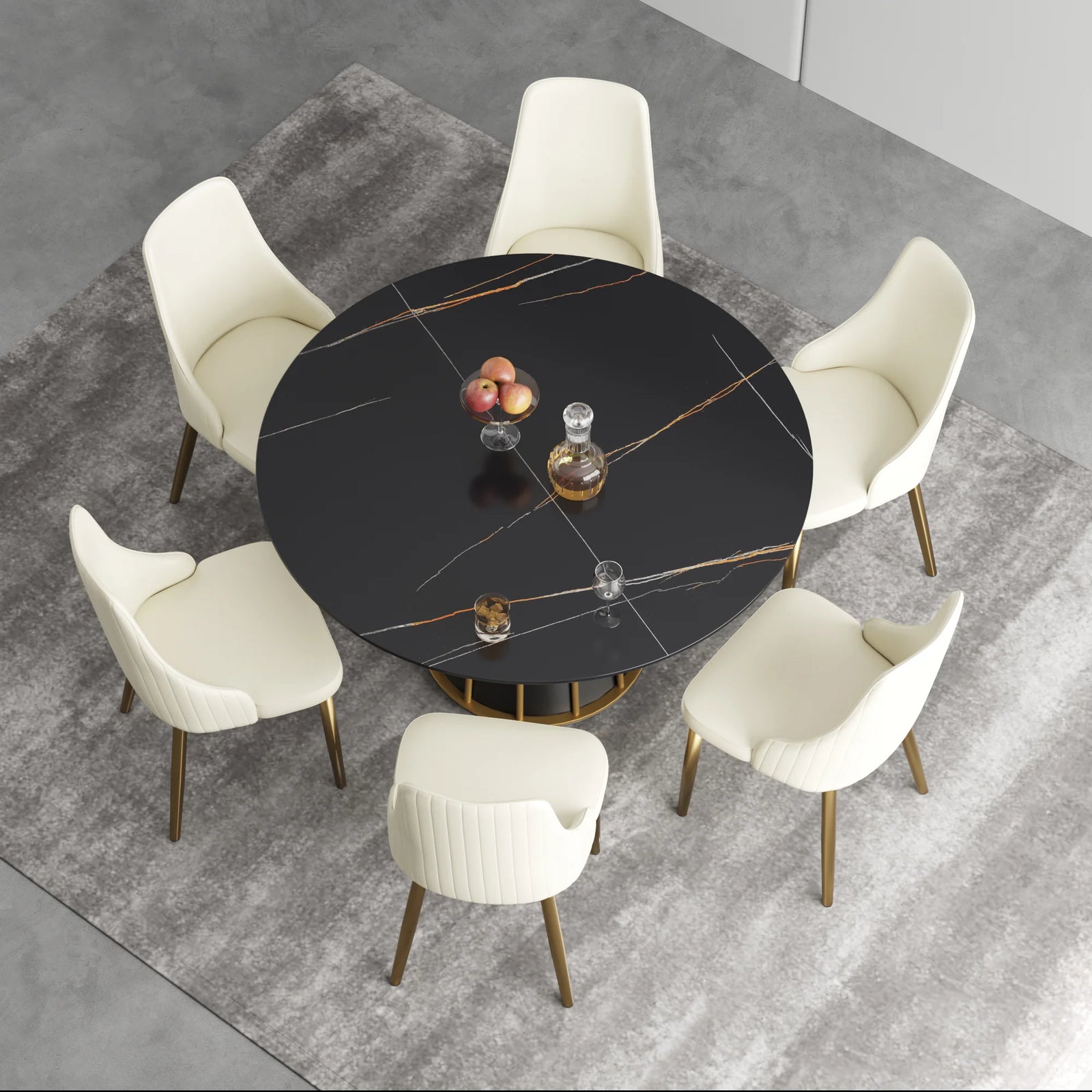 Marbella Sintered Stone Dining Table | 53" Matte Black Round With Metal Base