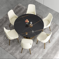 Marbella Sintered Stone Dining Table | 53" Matte Black Round With Metal Base