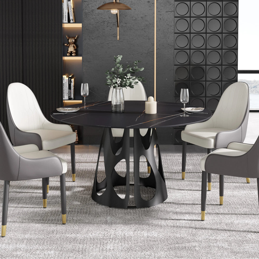 Marbella Sintered Stone Dining Table | 53" Matte Black Round With Metal Base
