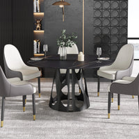 Marbella Sintered Stone Dining Table | 53" Matte Black Round With Metal Base