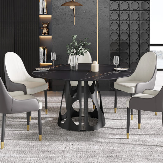Marbella Sintered Stone Dining Table | 53" Matte Black Round With Metal Base