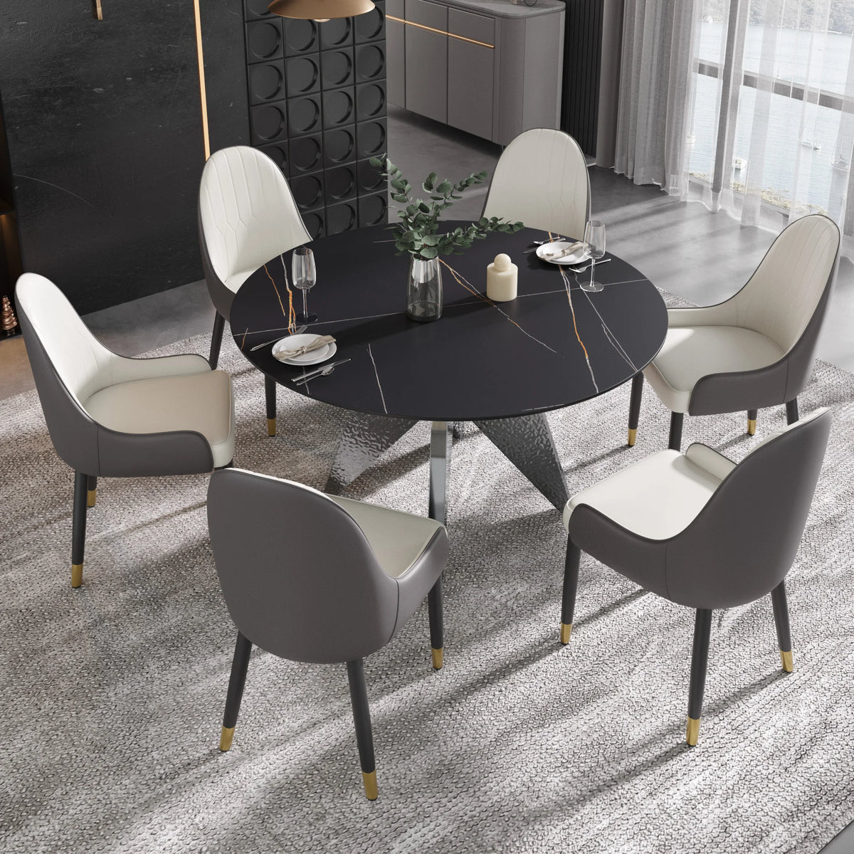 Marbella Sintered Stone Dining Table | 53" Matte Black Round With Metal Base