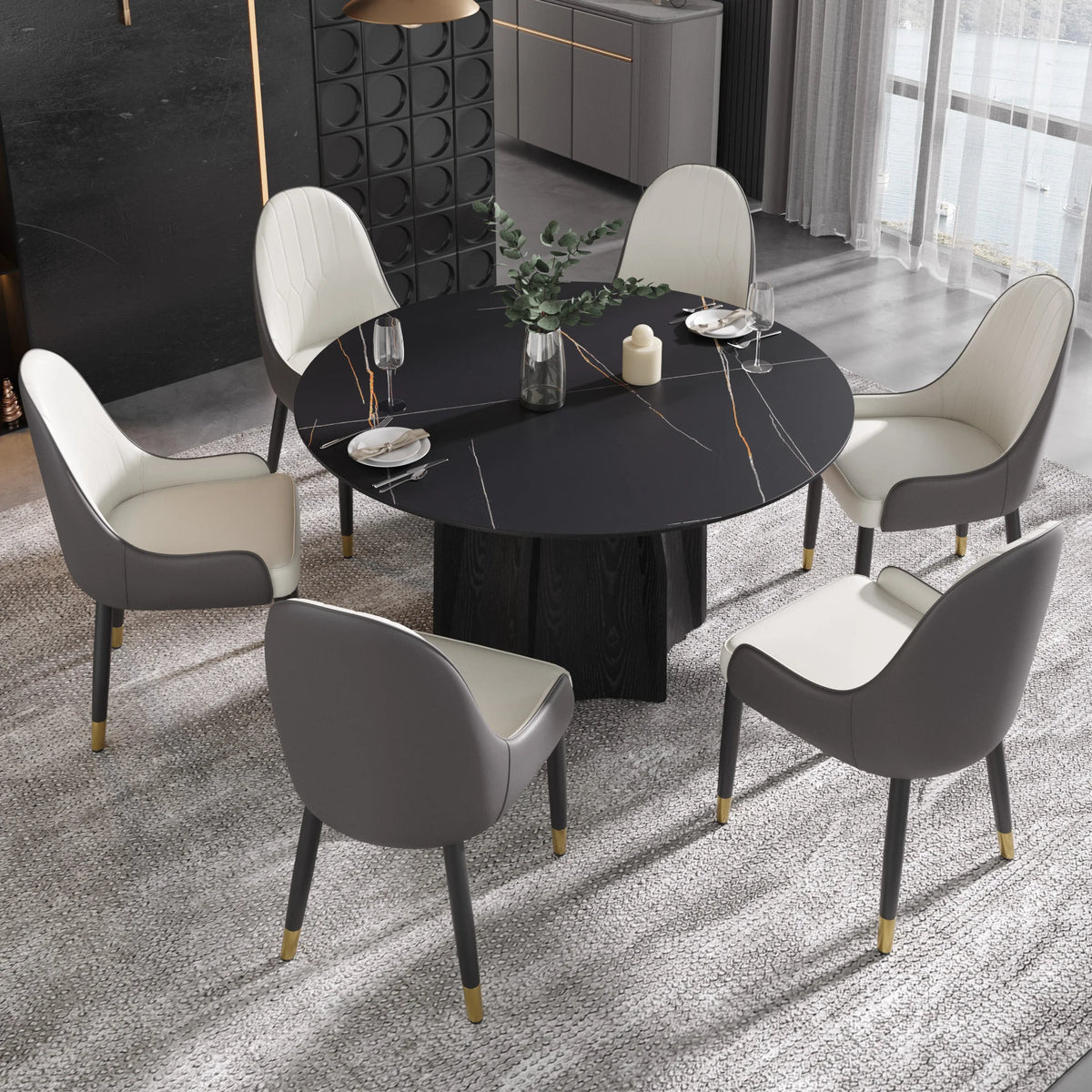 Marbella Sintered Stone Dining Table | 53" Matte Black Round With Metal Base