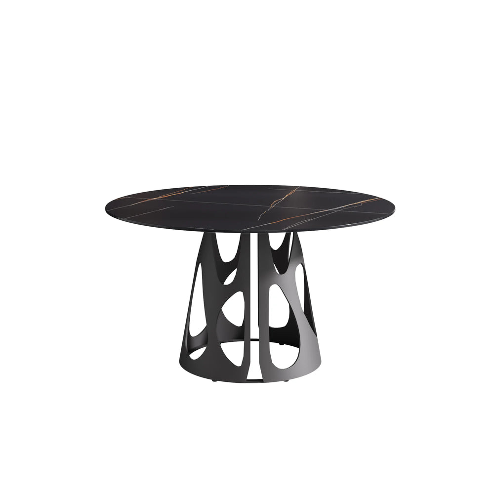 Marbella Sintered Stone Dining Table | 53" Matte Black Round With Metal Base
