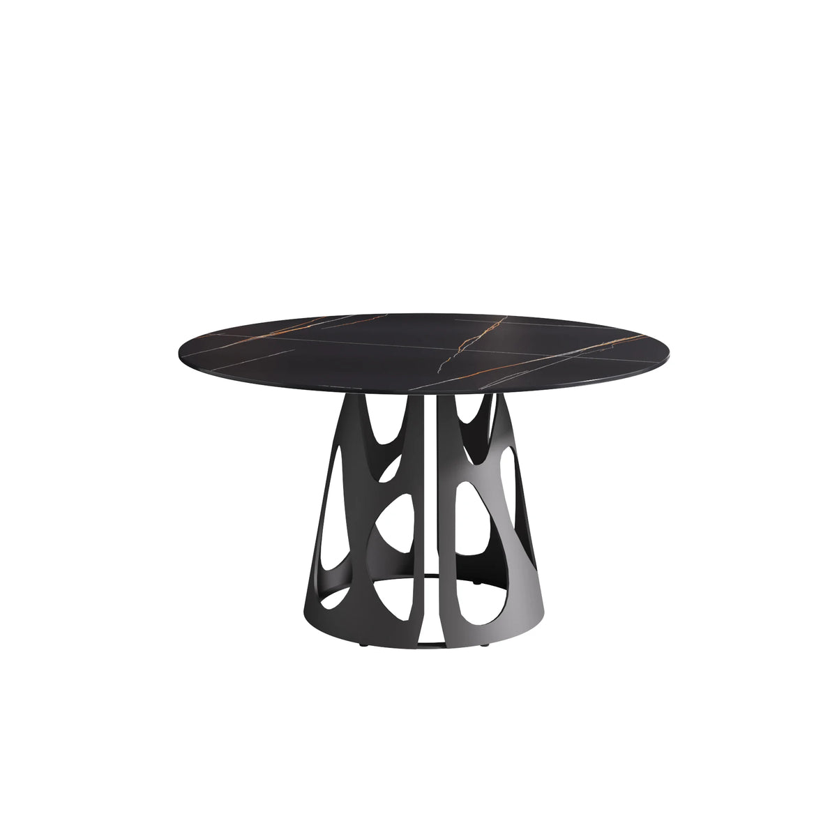 Mesa de comedor Marbella de piedra sinterizada | Redonda de 135 cm (53") en negro mate con base metálica