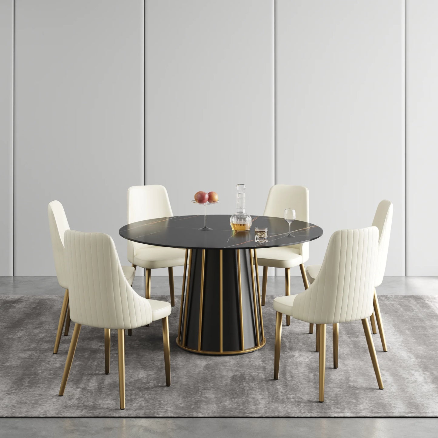 Marbella Sintered Stone Dining Table | 53" Matte Black Round With Metal Base