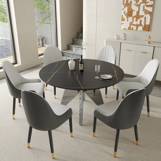 Marbella Sintered Stone Dining Table | 53" Matte Black Round With Metal Base