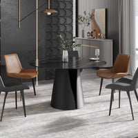 Marbella Sintered Stone Dining Table | 53" Matte Black Round With Metal Base