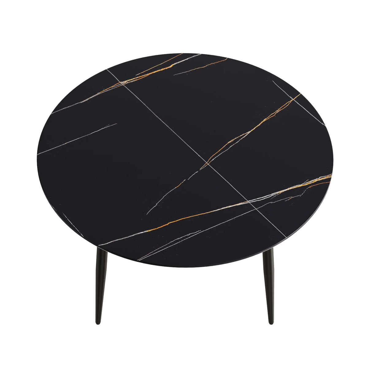 Mesa de comedor Marbella de piedra sinterizada | Redonda de 135 cm (53") en negro mate con base metálica