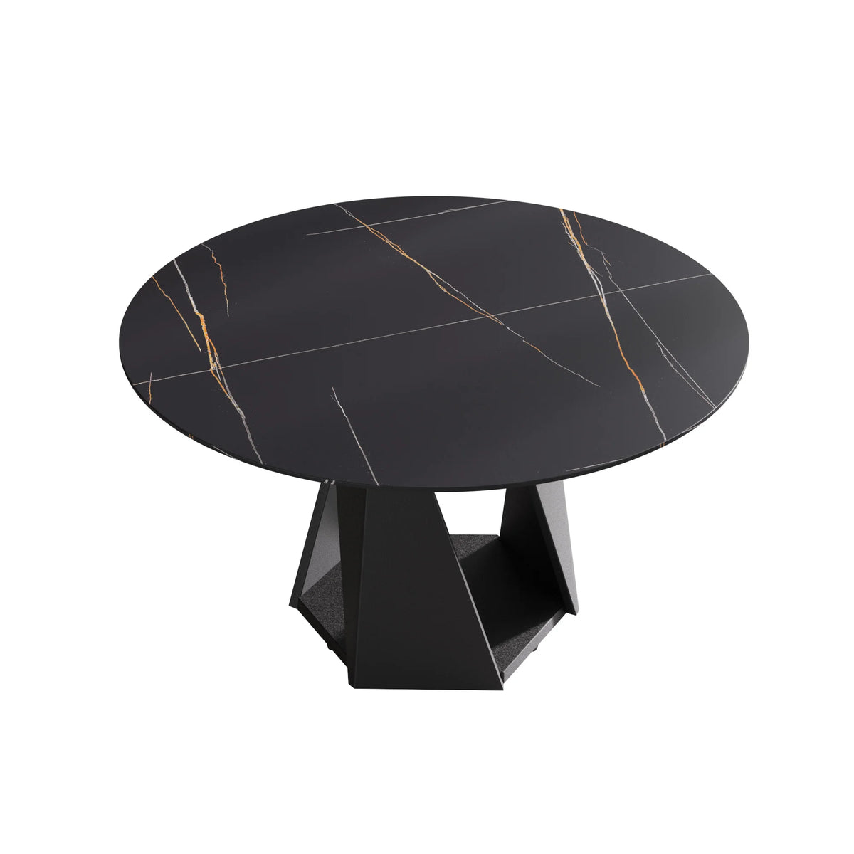 Mesa de comedor Marbella de piedra sinterizada | Redonda de 135 cm (53") en negro mate con base metálica