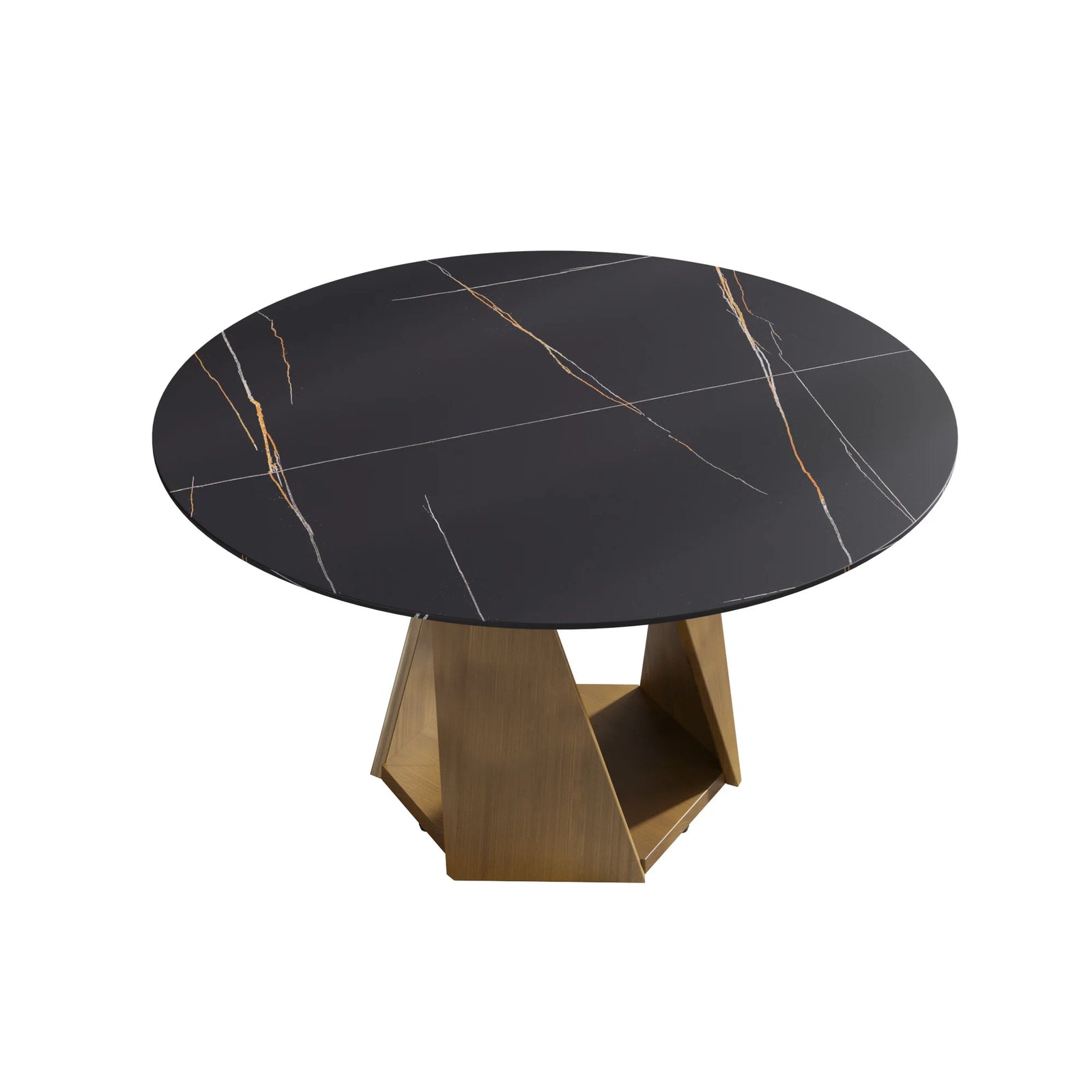 Mesa de comedor Marbella de piedra sinterizada | Redonda de 135 cm (53") en negro mate con base metálica