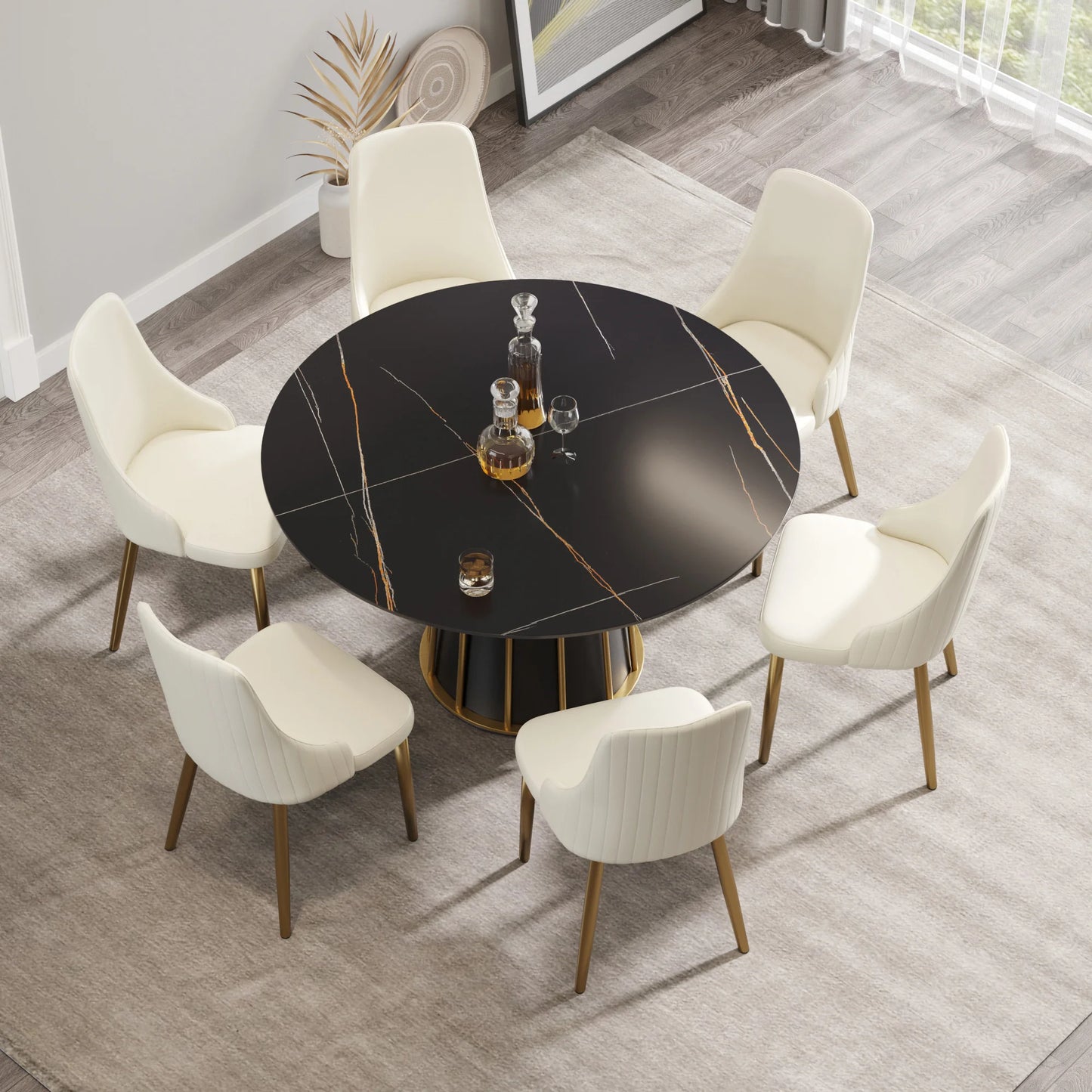 Marbella Sintered Stone Dining Table | 53" Matte Black Round With Metal Base