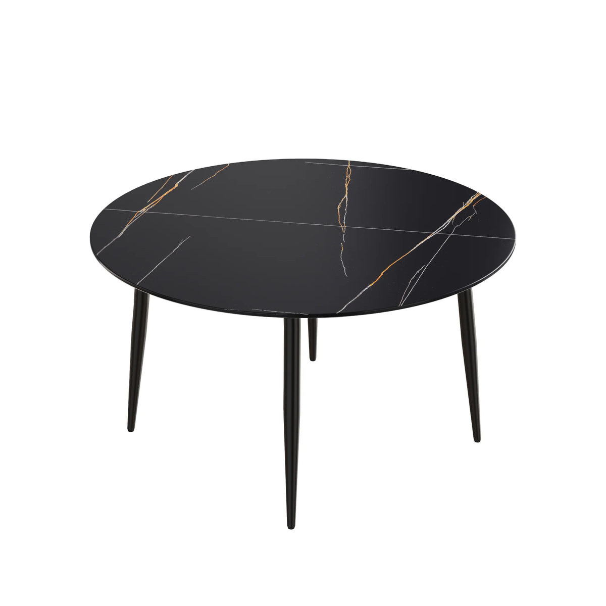 Mesa de comedor Marbella de piedra sinterizada | Redonda de 135 cm (53") en negro mate con base metálica