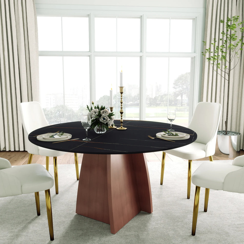 Marbella Sintered Stone Dining Table | 53" Matte Black Round With Metal Base