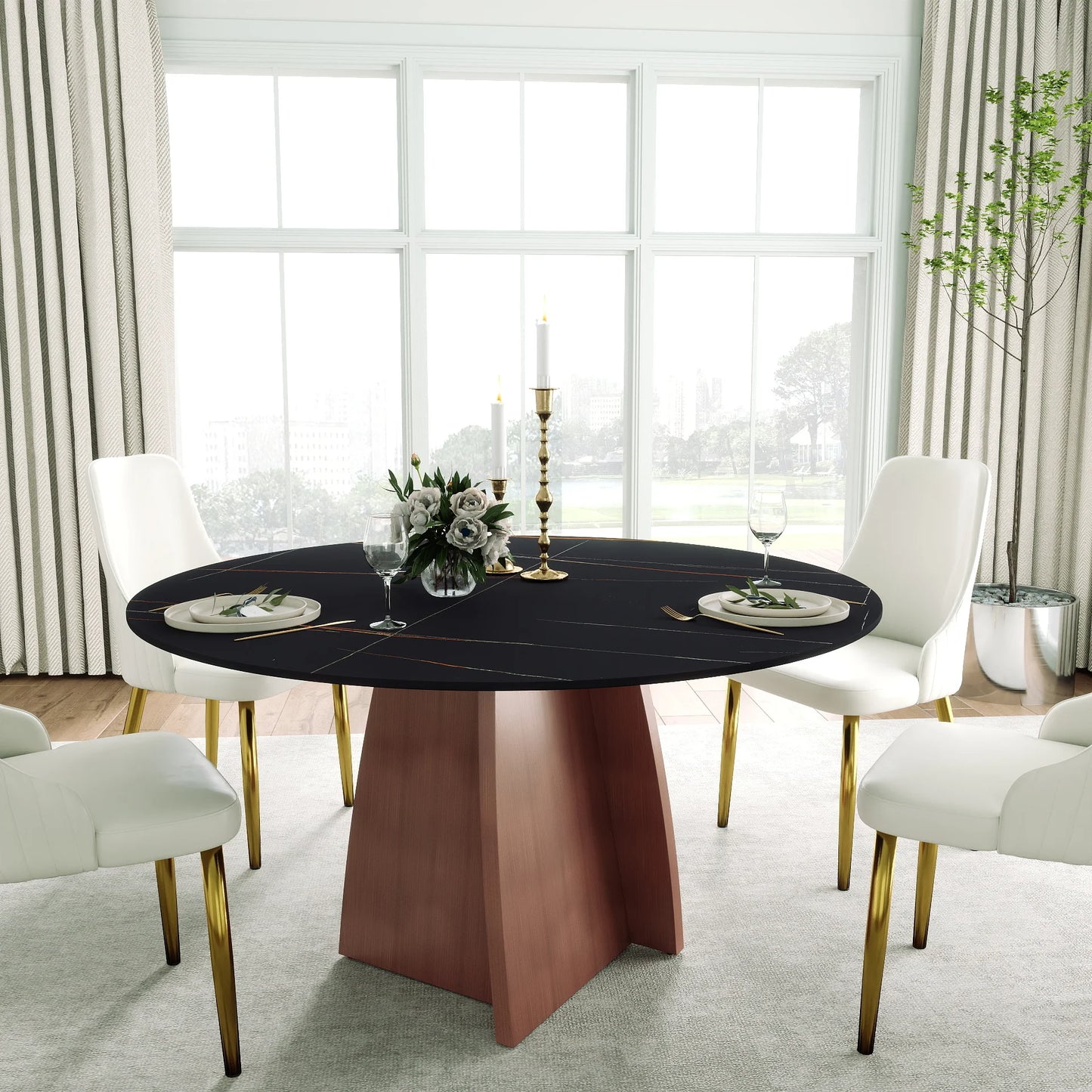 Marbella Sintered Stone Dining Table | 53" Matte Black Round With Metal Base