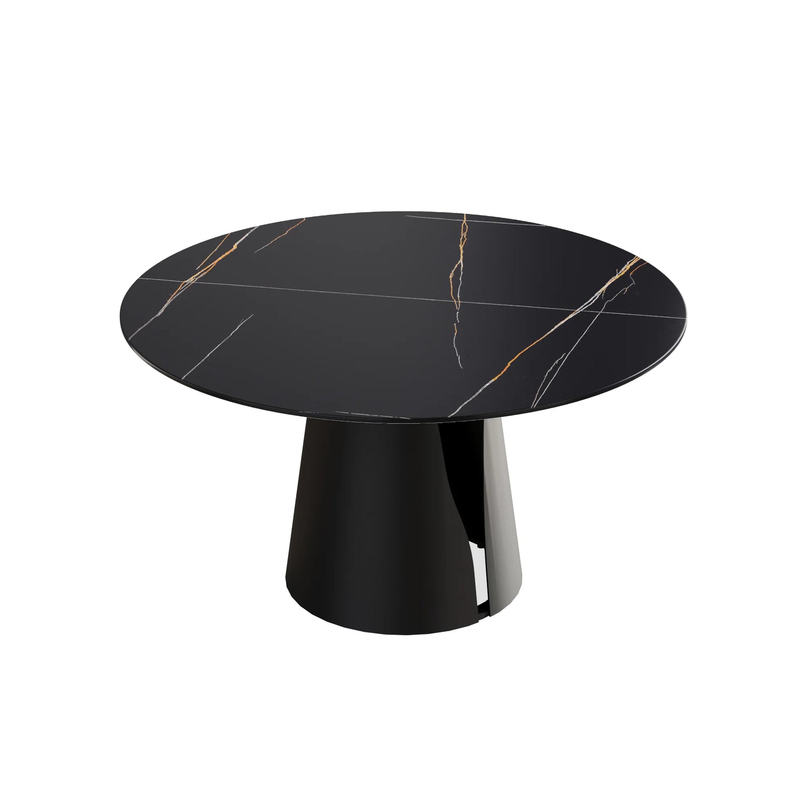 Mesa de comedor Marbella de piedra sinterizada | Redonda de 135 cm (53") en negro mate con base metálica