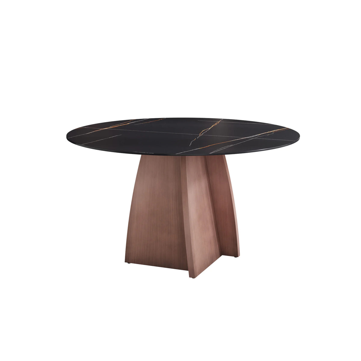 Mesa de comedor Marbella de piedra sinterizada | Redonda de 135 cm (53") en negro mate con base metálica