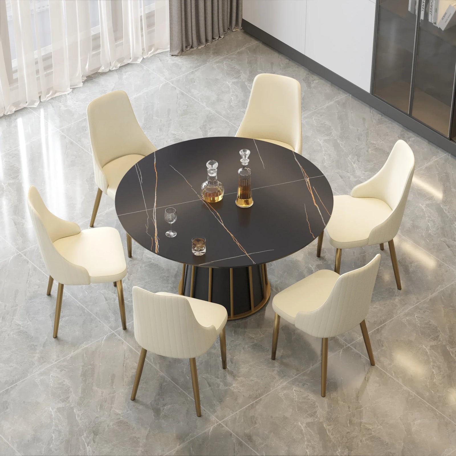 Marbella Sintered Stone Dining Table | 53" Matte Black Round With Metal Base