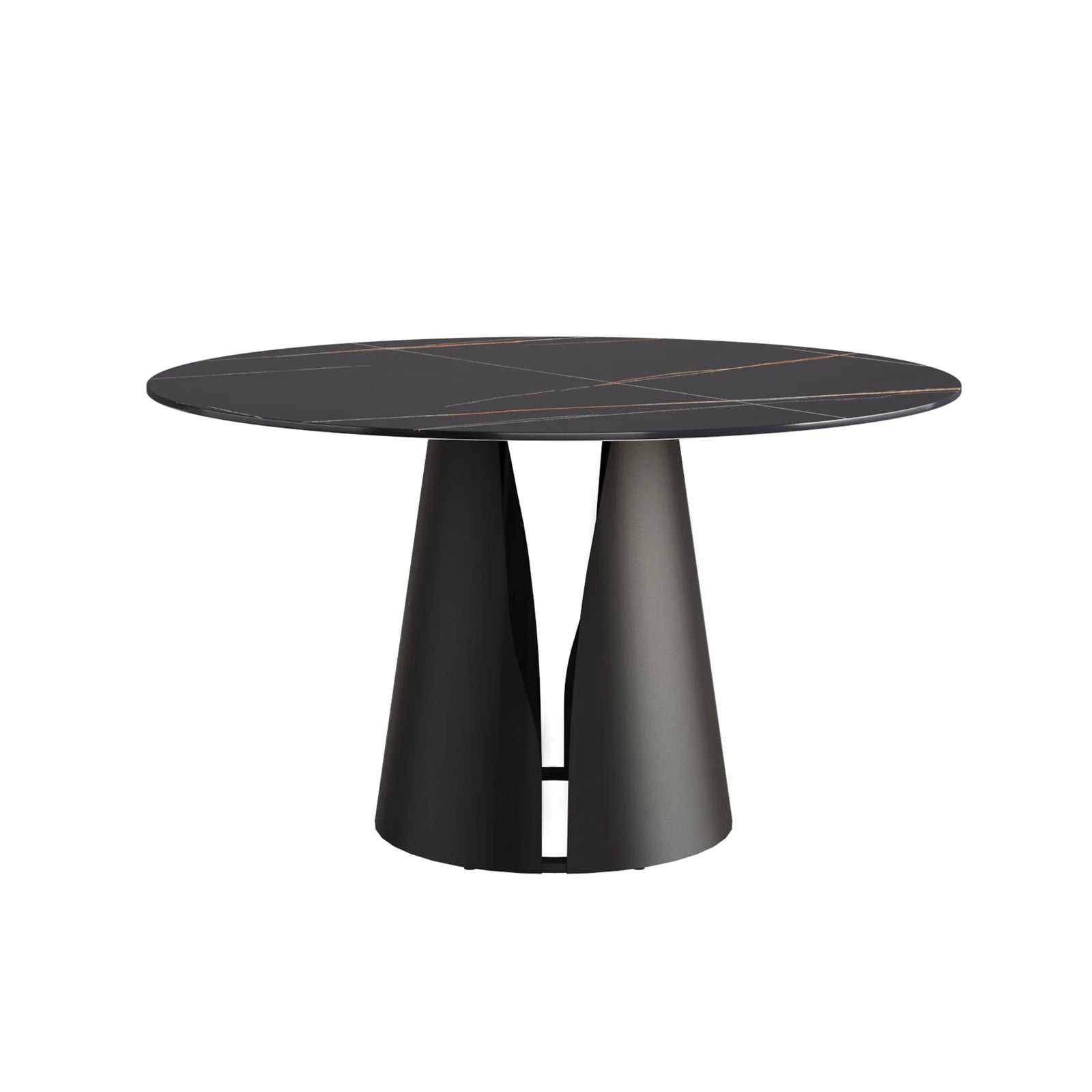 Mesa de comedor Marbella de piedra sinterizada | Redonda de 135 cm (53") en negro mate con base metálica