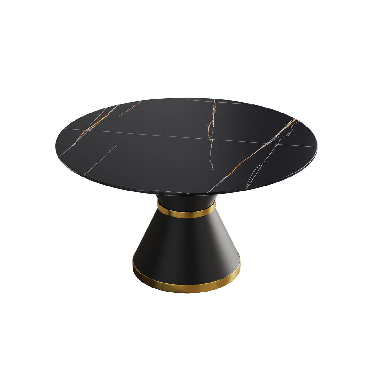 Marbella Sintered Stone Dining Table | 53" Matte Black Round With Metal Base
