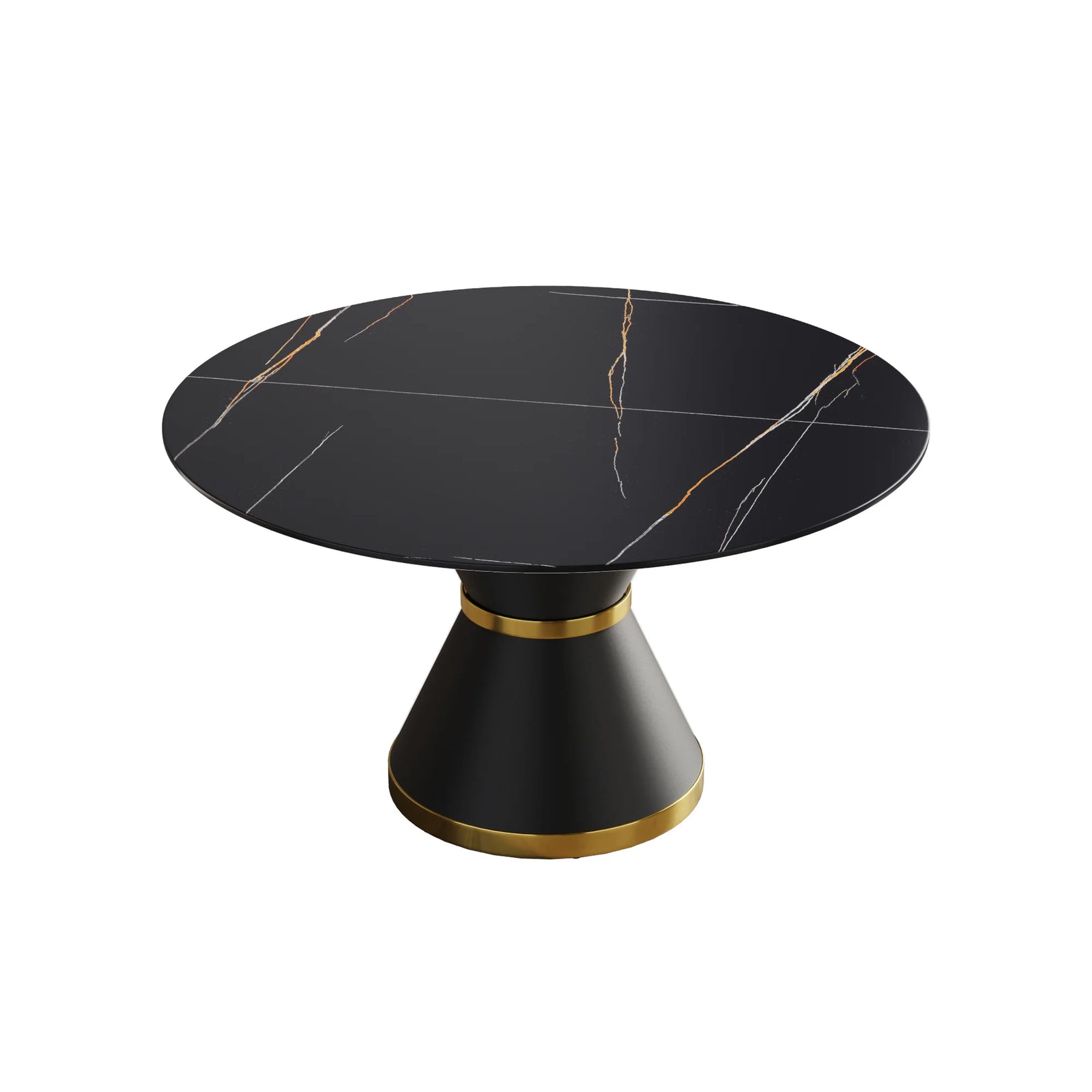 Marbella Sintered Stone Dining Table | 53" Matte Black Round With Metal Base