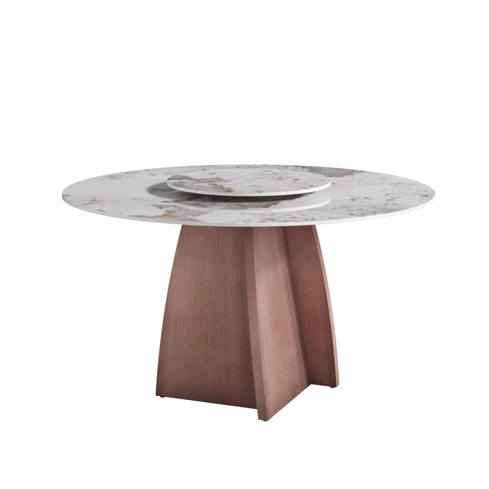 Marbella Sintered Stone Dining Table | 53" Pandora Round With Lazy Susan Turntable