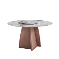 Marbella Sintered Stone Dining Table | 53" Pandora Round With Lazy Susan Turntable