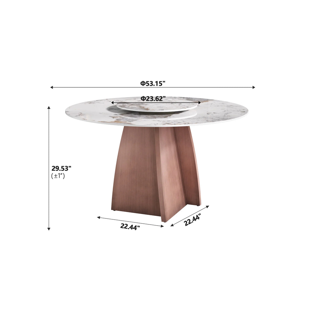 Marbella Sintered Stone Dining Table | 53" Pandora Round With Lazy Susan Turntable