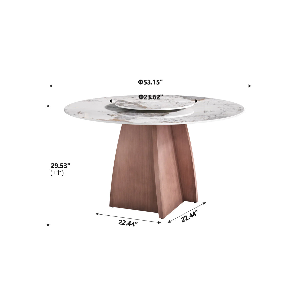 Marbella Sintered Stone Dining Table | 53" Pandora Round With Lazy Susan Turntable