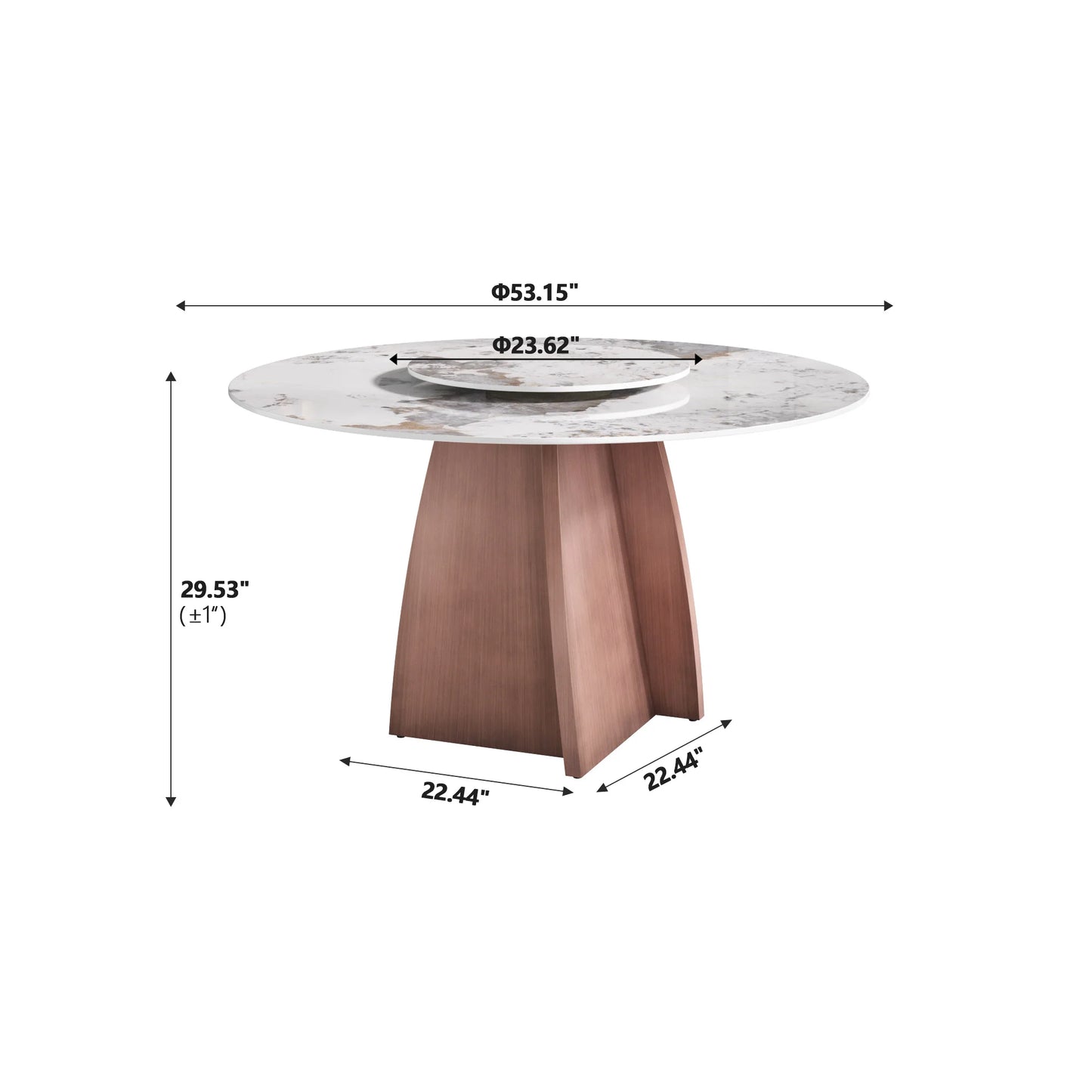 Marbella Sintered Stone Dining Table | 53" Pandora Round With Lazy Susan Turntable