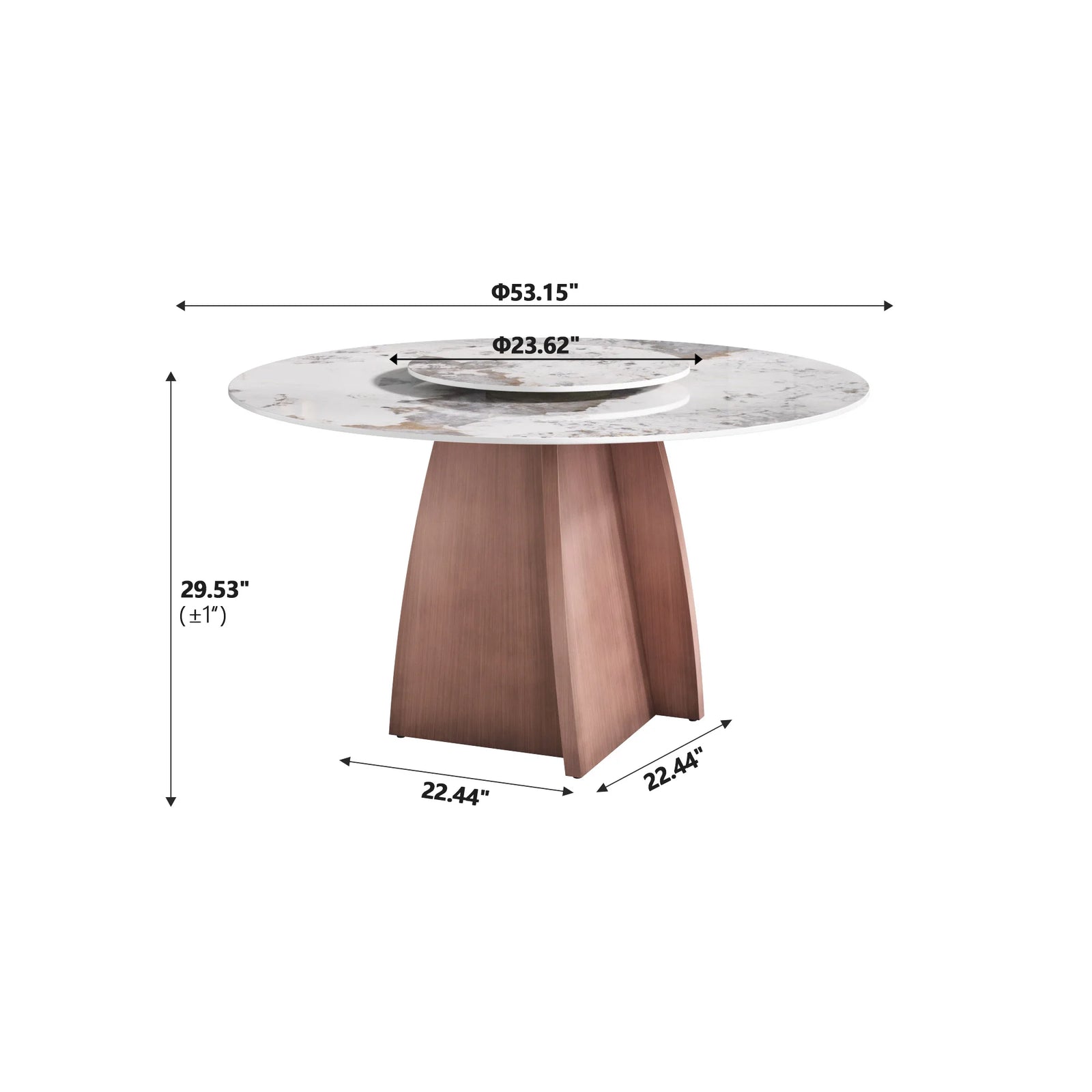 Mesa de comedor Marbella de piedra sinterizada | Redonda Pandora de 135 cm con plato giratorio Lazy Susan