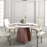 Marbella Sintered Stone Dining Table | 53" Pandora Round With Lazy Susan Turntable