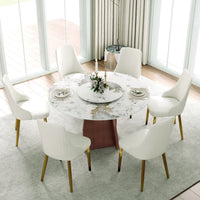 Marbella Sintered Stone Dining Table | 53" Pandora Round With Lazy Susan Turntable