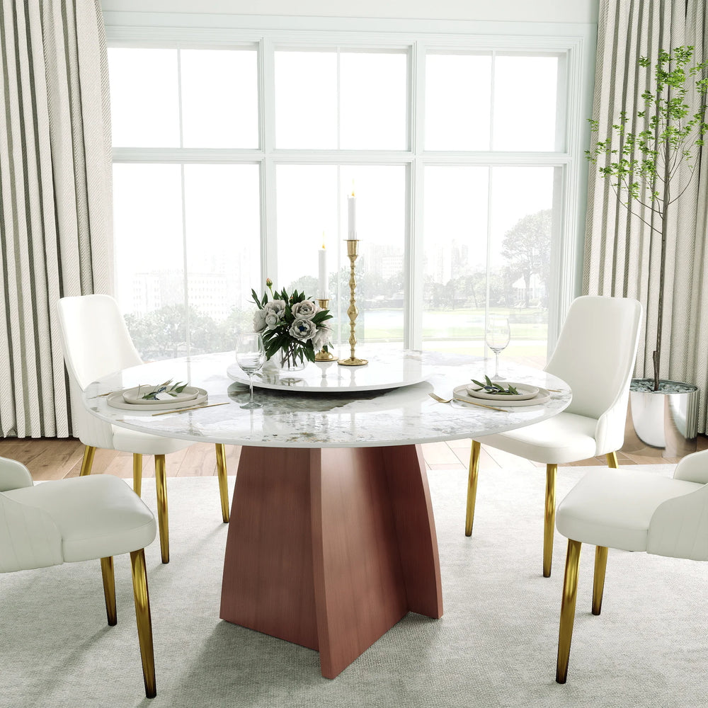 Marbella Sintered Stone Dining Table | 53" Pandora Round With Lazy Susan Turntable