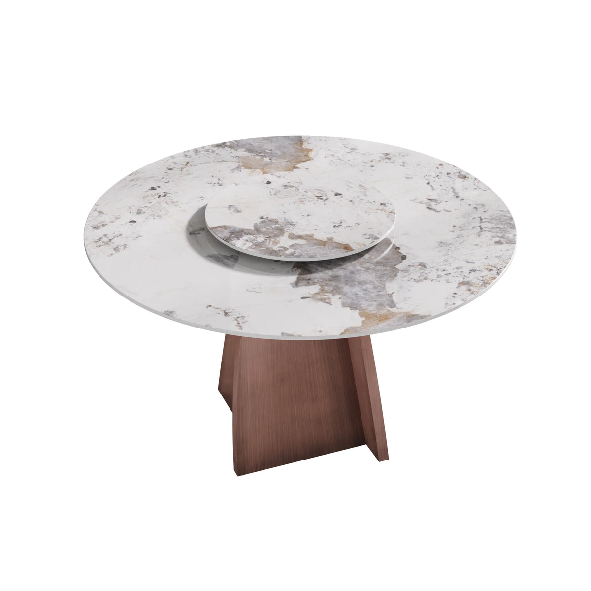 Marbella Sintered Stone Dining Table | 53" Pandora Round With Lazy Susan Turntable