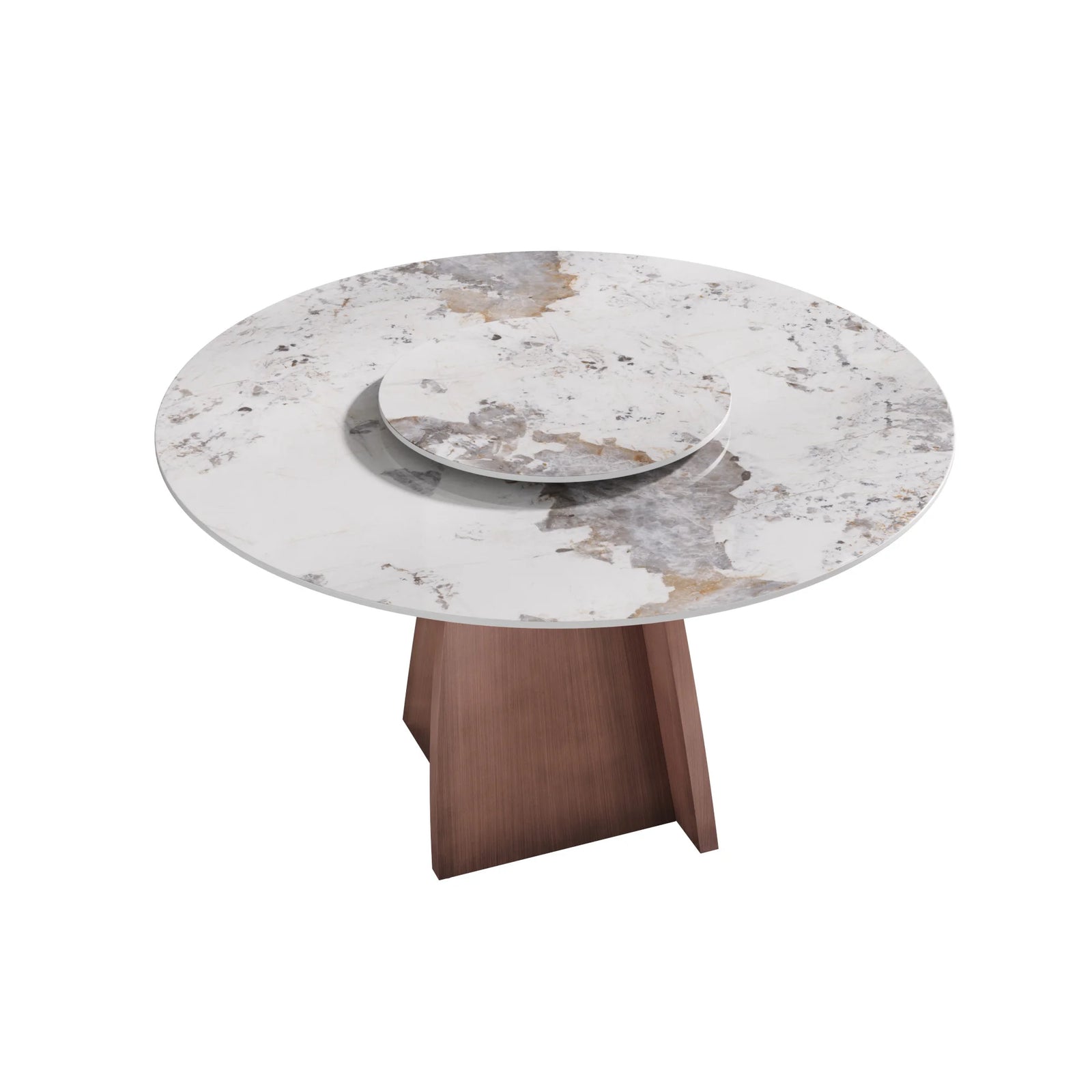 Mesa de comedor Marbella de piedra sinterizada | Redonda Pandora de 135 cm con plato giratorio Lazy Susan