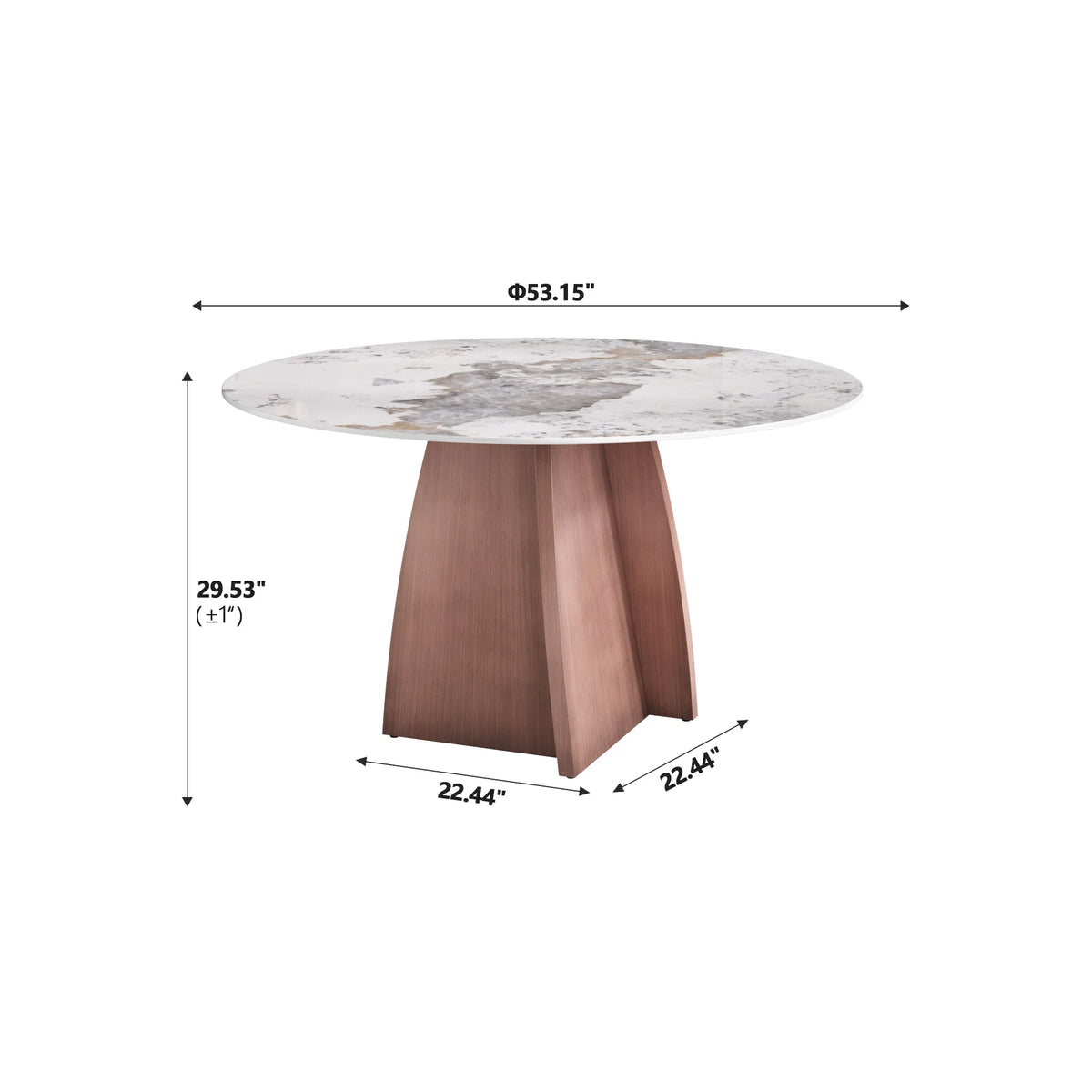 Mesa de comedor Marbella de piedra sinterizada | Redonda Pandora de 135 cm con base metálica