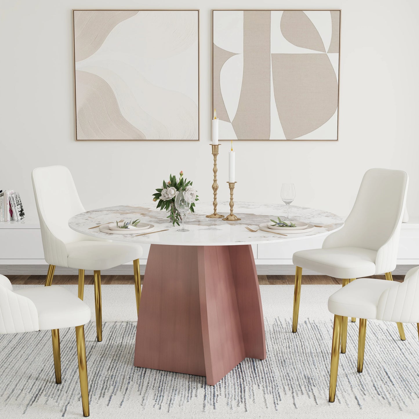 Marbella Sintered Stone Dining Table | 53" Pandora Round With Metal Base